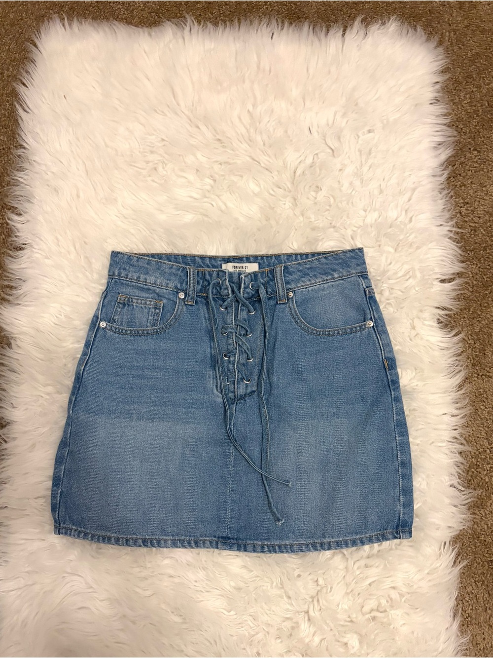 Lace-Up Denim Mini Skirt
